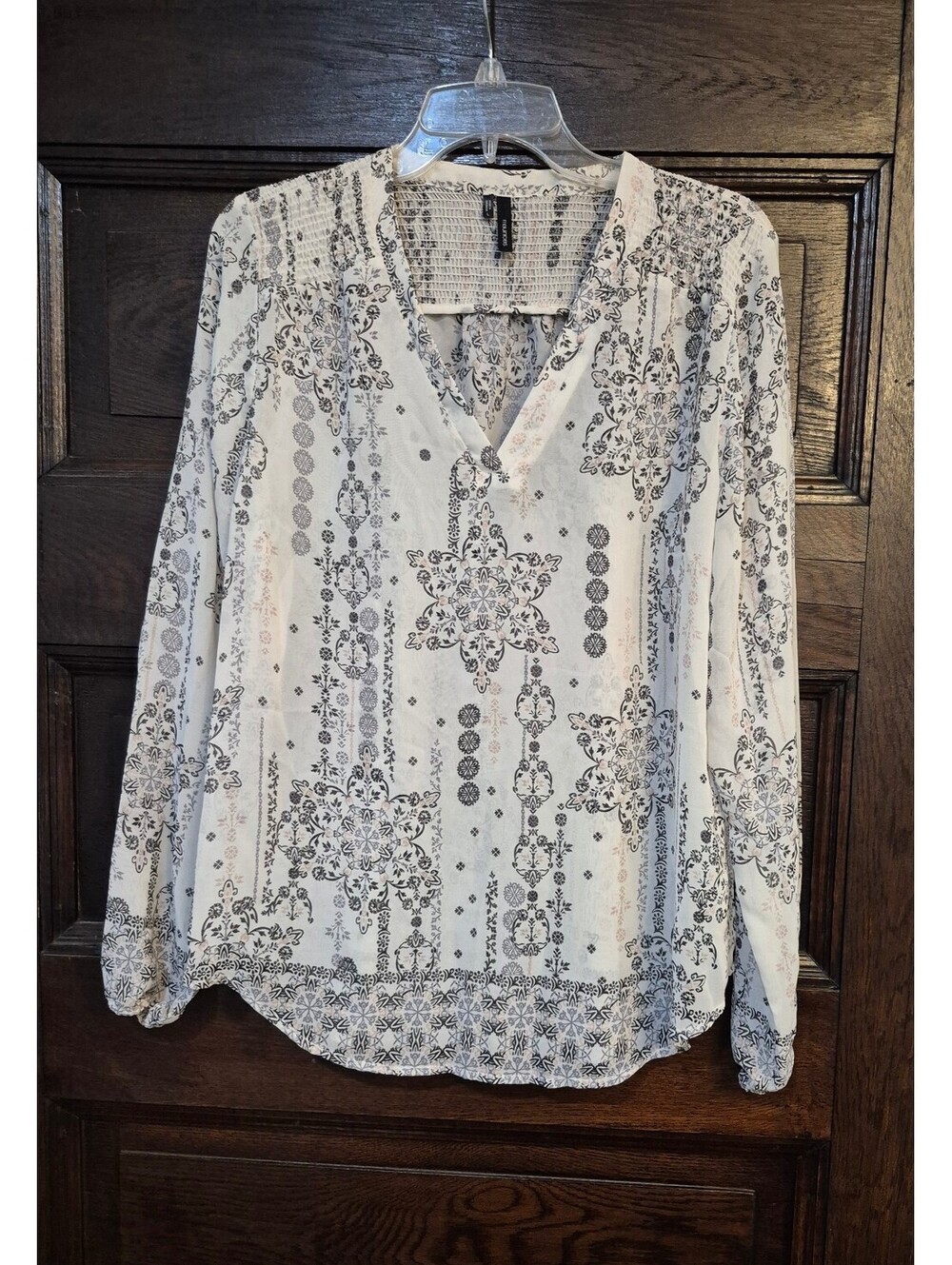 Maurices Mixed Print Sheer Popover Blouse V-Neck
